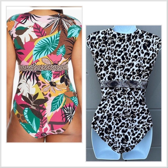Bleu Rod Beattie Leopard Print Cap Sleeve Mio One Piece Swimsuit, US 8 - Picture 3 of 8